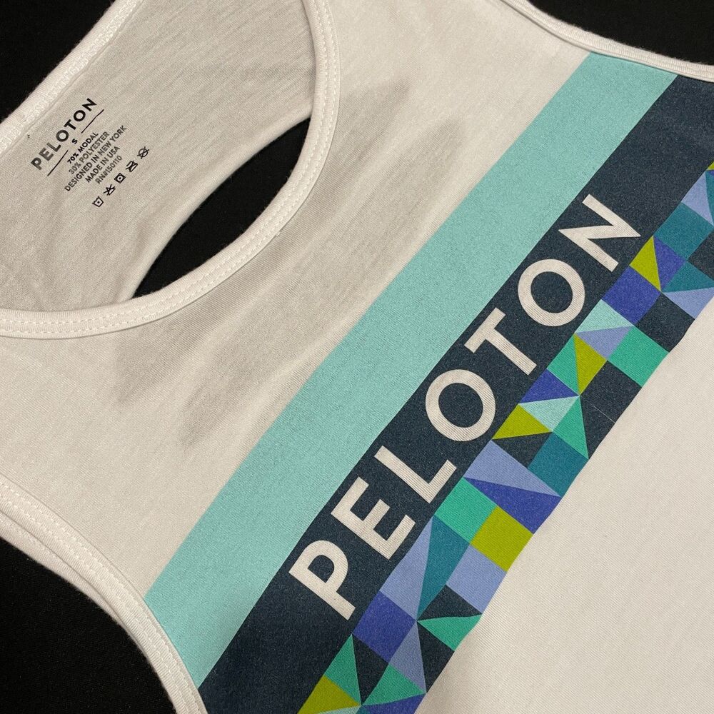 ~ Peloton Sm Spring Geo Tank Slash-Back Top Logo Accents Multicolor Small Womens